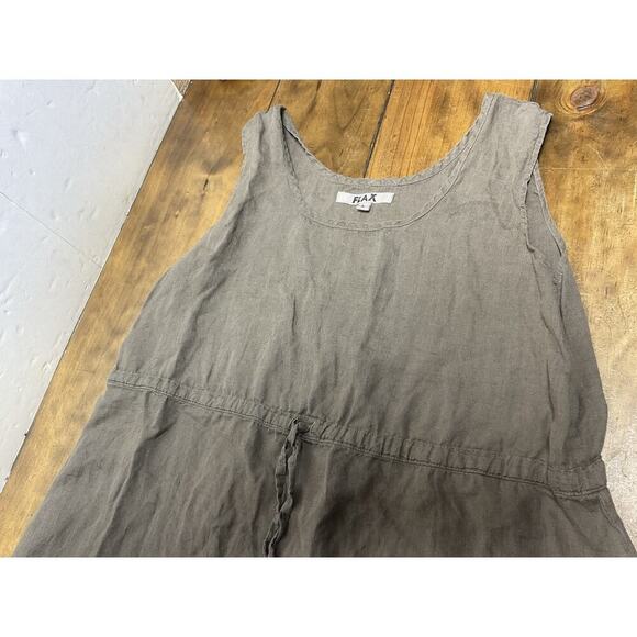 FLAX Women’s Size Large Brown Linen Cinch Waist Bib Dress Minimalist - Picture 2 of 9